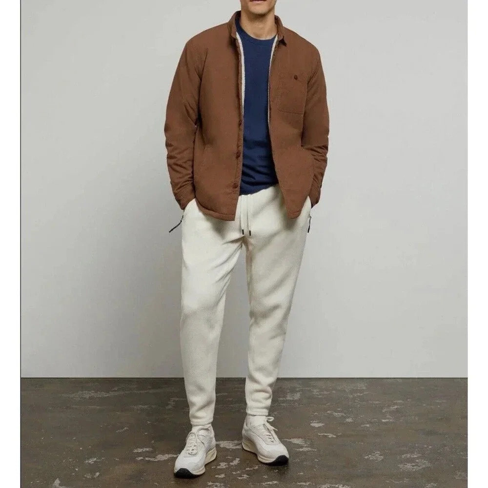 Onia Sherpa-Line Cotton Shacket Jacket In Bison Brown XL